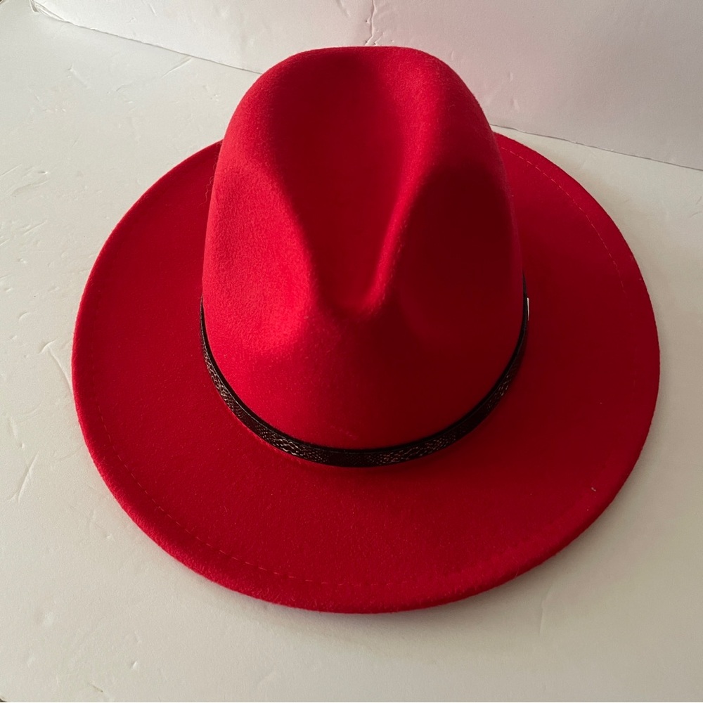 Elegant Red Women's Fedora Hat - Picture 8 of 8